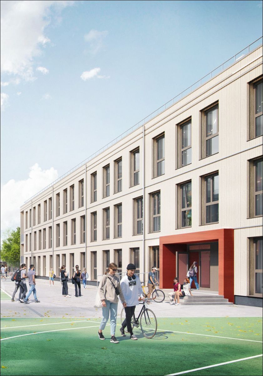 ARGE BBS realisiert größtes Schulbau-Interimsgebäude in Holzmodulbauweise