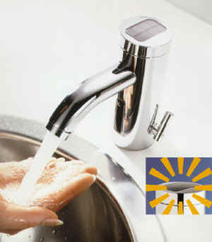 Sensorarmatur, Armaturen, Badarmaturen, Solarbetrieb, Waschtischarmatur, Fotozelle, berührungslose Armaturen, hygienischer Waschplatz, Bad, Wassereinsparung, Energieeinsparung