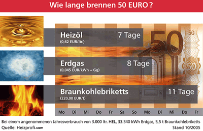 Braunkohlenbriketts, Braunkohle, Heizöl, Erdgas, Briketts, Flüssiggas, Heizen, Wohnung heizen, Marktpreise, Heizwert, Rheinbraun Brennstoff GmbH