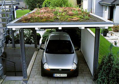 Carportbegrünung, Garagenbegrünung, Dachbegrünung, Gründach, Staubbindung, Luftfeuchtigkeitsregulierung, Carport, Garage, Pavillon, Dächer, Dachdeigung, Flachballenpflanzen