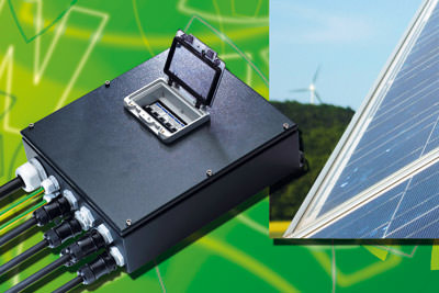 Photovoltaik-Wechselrichter, Wechselrichter, Solartechnik, Photovoltaik, Installationssystem, Dreiphasenüberwachung, Rundsteckverbinder, Installationstechnik, Elektroinstallation, Drehstromverteilung, Steckverbinder, Photovoltaikanlage