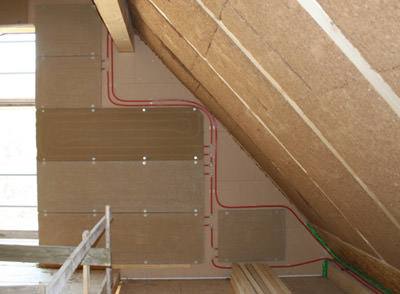 Lehmbau, Wandheizung, Klimaelemente, Lehmhaus EcoLut, Trockenbauplatten, Lehm, Rohrregister