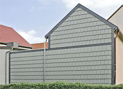 Fassadenziegel, Giebelwand, Au�enwandbekleidung, Au�enwandverkleidung mit Ton-Dachziegel, Giebel, Hausgiebel, Dachziegel, Wetterseite, strukturfreier Tonziegel