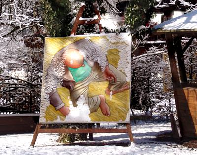 Malen mit Silikon, Kunst am Bau, Max Leonhard, Silicongem�lde, Silikongem�lde, Siliconbild, Silikonbild