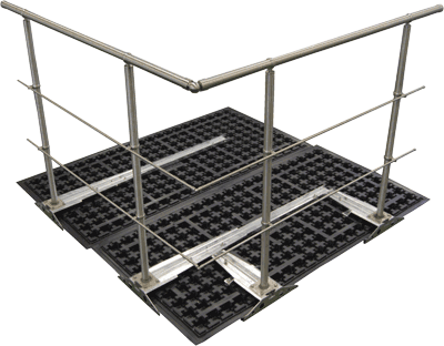 Gel�nder f�r Dachgarten, Dachdurchdringung, Absturzsicherung, Gel�nderbefestigung, Dachterrasse, ZinCo Gel�nderbasis GB, Gr�ndach, Terrassenbelag, Dachbegr�nungsaufbau, Kiessch�ttung
