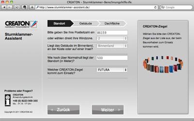 Sturmklammer-Assistent von Creaton im Web | Berechnung von ...