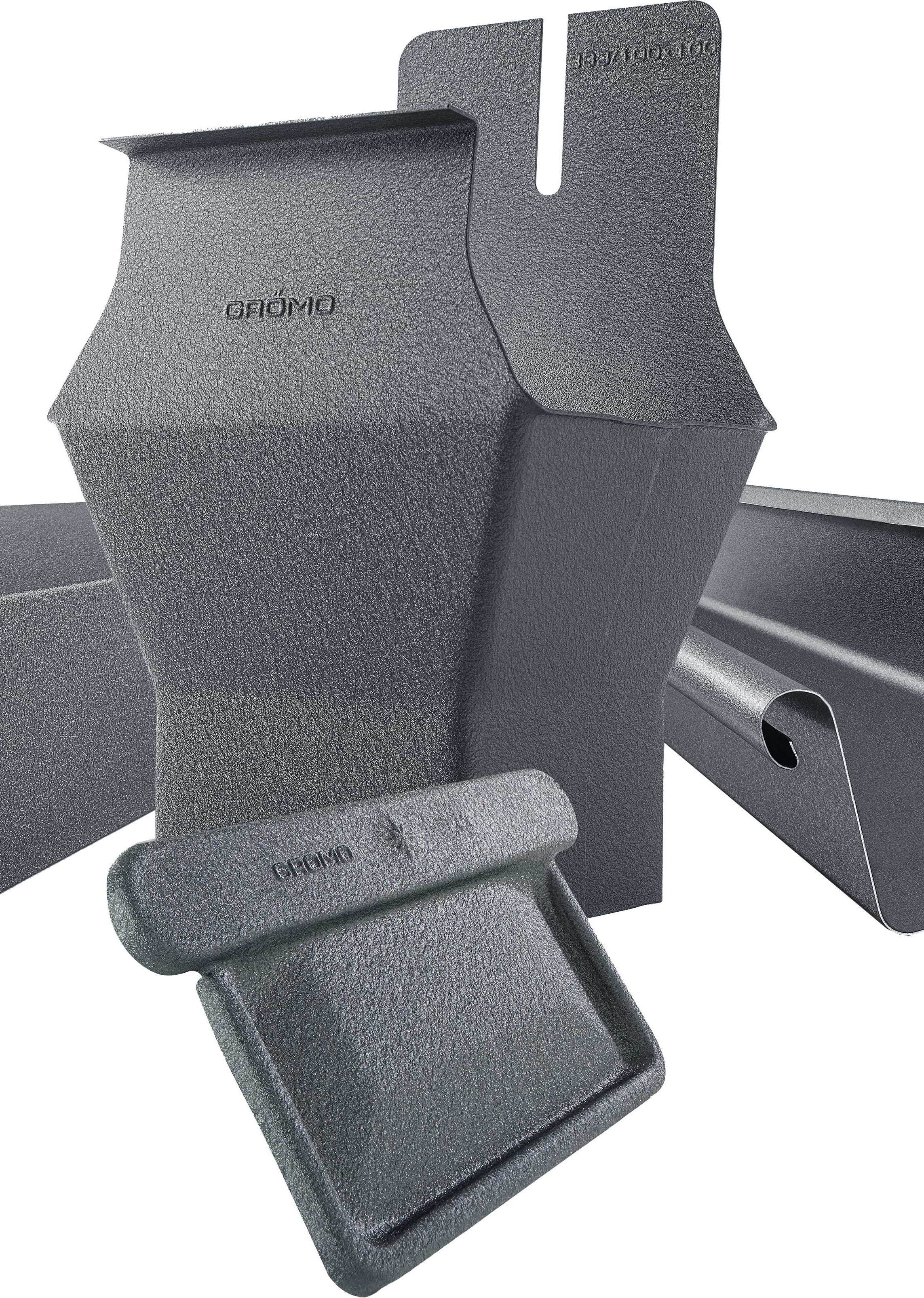 Grömos farbige Dachentwässerungslinie Alustar nicht nur rund, sondern auch eckig