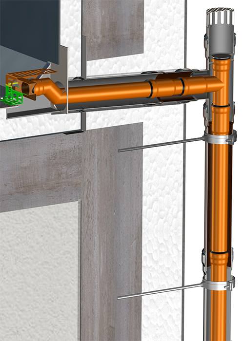 Neuer Attika-Ablauf von Loro, der  Haupt- und Notentwässerung kombiniert