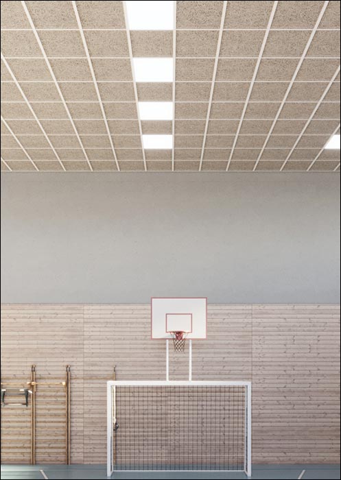 Ballwurfsichere Heradesign-Rasterdecken mit T-Schienen