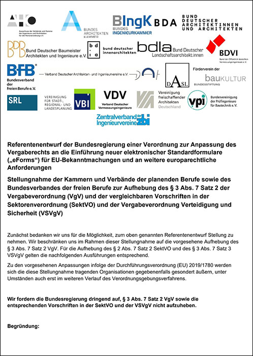 VgV-Referentenentwurf: 18 Verbände befürchten massive Verwerfungen im deutschen Planungsmarkt