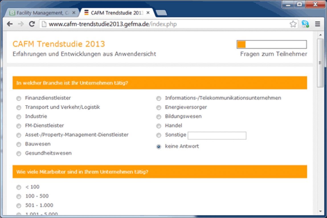 Umfrage für die GEFMA-CAFM-Trendstudie 2013