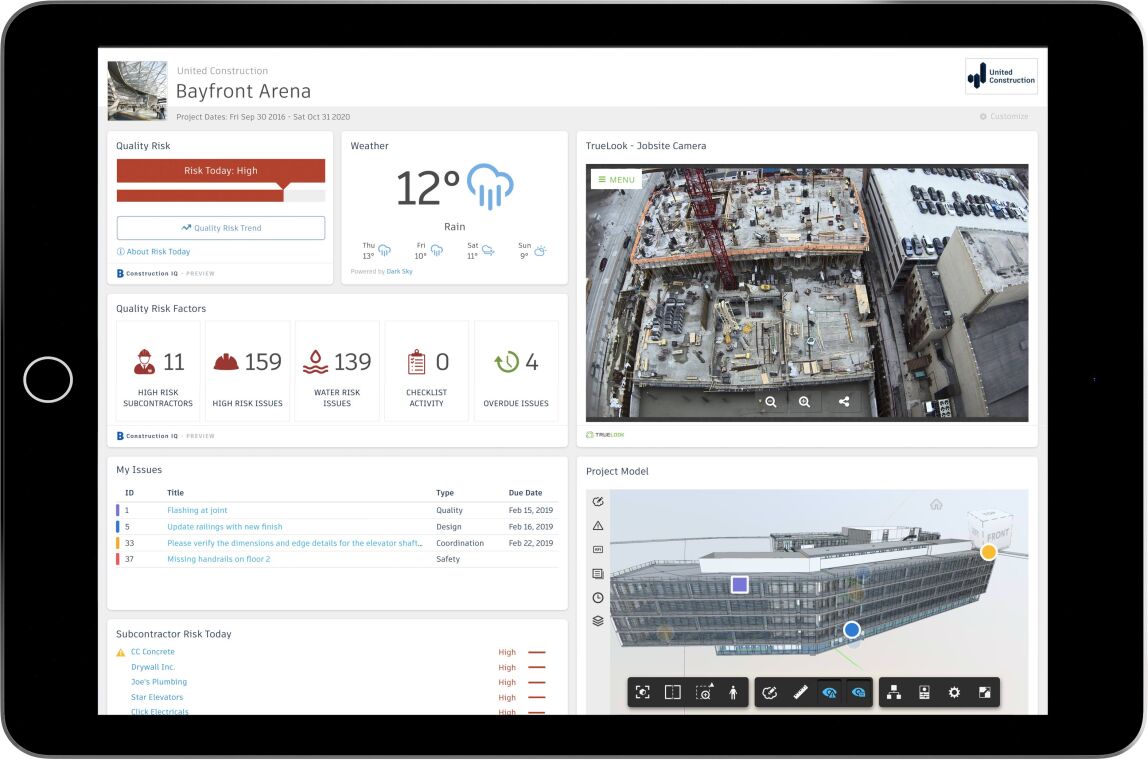 BIM 360 fasst alle Projektdaten in einer einzigen Ansicht zusammen und zeigt personalisierte Dashboard-Karten