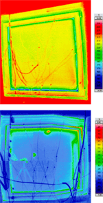 Thermografie, Thermografie-Aufnahmen von Rollläden /Rolladenkästen: Wirkung von Vorbaurollläden auf den Wärmeschutz