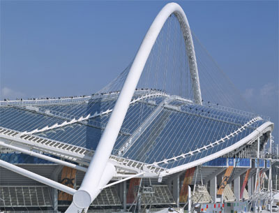 Glasdach, Olympiadach, Dach, Baukunst, Architekt Santiago Calatrava, Stadiondach, Dachscheiben, transparente Kunststoff-Platten, Polycarbonat Makrolon, Dachkonstruktion, Glas