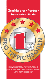 Pro-Teppichboden, Teppichgeschäft, rotes Teppichsiegel, Europäische Teppich-Gemeinschaft e.V., Certificate of Quality, Teppich-Inspektoren