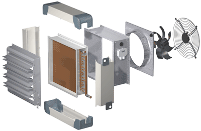 Luftbehandlungsgerät, Luftbehandlungsgeräte, Lüften, Heizen, Filtern, Kühlen, Umluft, Mischluft, Wärmetauscher, Hallenheizung, Gebäudetechnik