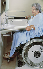 mit Rollstuhl unterfahrbarer Waschtisch, unterfahrbares Waschbecken