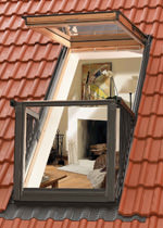 VELUX Cabrio, Dachwohnfenster, Dachfenster, VELUX-Fenster, Austritt, Elektrofenster, automatisches Fenster, Balkon, Automatikfenster, Fensterfläche, VELUX-Balkon, Tageslicht