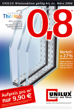 Dreischeiben-Isolierglas, Fensterglas, Fenster, Unilux Fensterprogramme, Isolierglas, Wärmedämmung