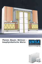 Bauphysik, Schallschutz, Brandschutz, Wärmeschutz, Unika-Kalksandstein, Wärmedurchgangskoeffizient, Bauteile, Kalksandsteine, Bauteil, Wandanschluß, Deckenanschluß, Wandaufbau, Wärmedämmverbundsystem, zweischaliges Außenwand mit Kerndämmung, Wandanschlüsse, Deckenanschlüsse