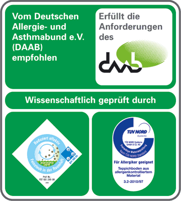 Teppichboden, Teppichkauf, Allergien, Allergiker, Feinstaubkonzentration, Deutscher Allergie- und Asthmabund DAAB e.V., Feinstaubbelastung, Feinstaubbindung, Raumluft, Vorwerk Teppichböden