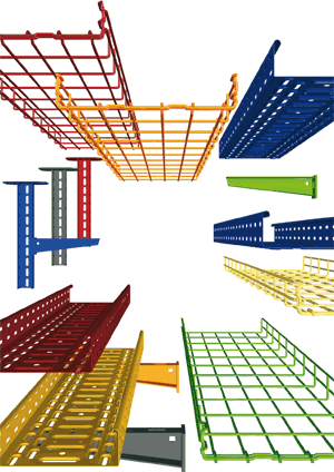 Kabel verlegen, Kabelbrücke, Kabelbrücken, Kabeltragsysteme, Kabeltragsystem, kunststoffbeschichtete Kabelbrücke, Kabelbühne, RAL-Farben, bunte Kabelbrücken, Epoxy-Polyester-Überzug, Elektroinstallation