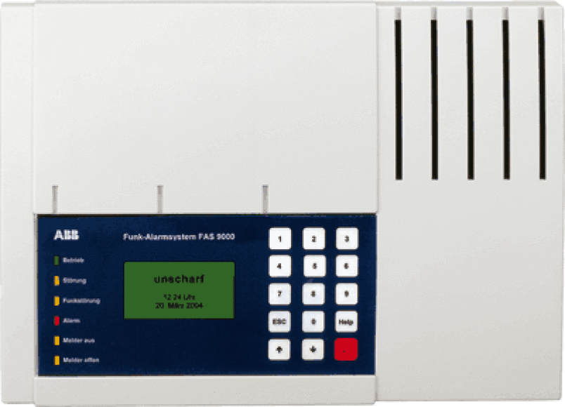 Alarmanlage, Alarmsystem, Funkalarmsystem, Alarmanlagen, Alarmsysteme, Funk-Alarmanlage, ABB Stotz-Kontakt, Funk-Alarmzentrale, EIB/KNX-Schnittstelle, Gebäudesystemsteuerung, EIB-Anlage,  Scharfschalt-Einrichtung, Signalgeber, Gebäudebus, Gebäudesystemtechnik, Gebäudeleittechnik, FAS-Funkrosette