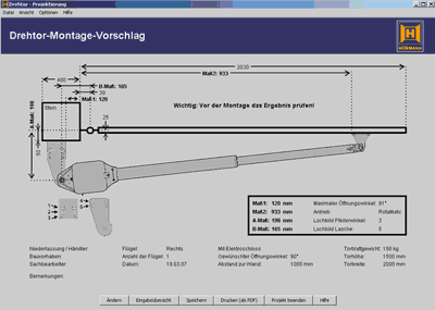 Hörmann Software, Drehtor, Drehtore, Drehtor-Antrieb, Projektierungsprogramm, Einfahrtstore, kollisionsfreie Montage, automatisches Einfahrtstor, Antrieb, Tor Einfahrt