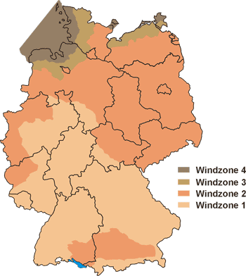 Windlasten - Windlastzonen nach DIN 1055-4
