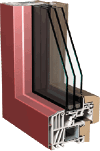 Kunststofffenster mit Alu- und massiver Holzverblendung