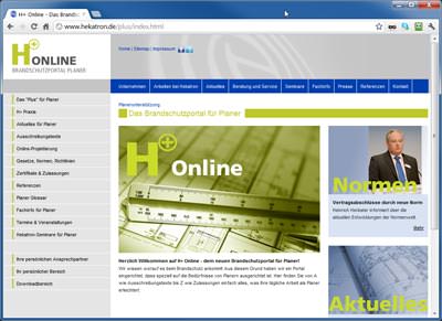 Startseite: H+ Online, Hekatrons Brandschutzportal für Planer