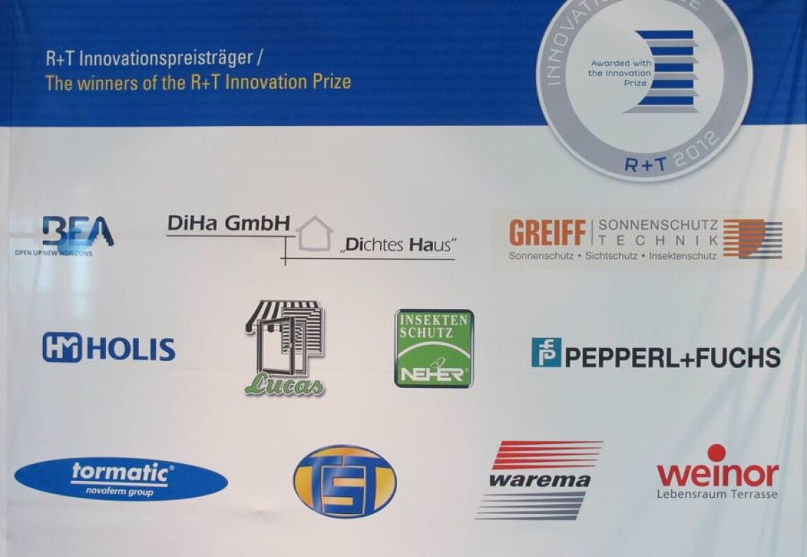 Banner mit den Logos der R+T Innovationspreis-Gewinner