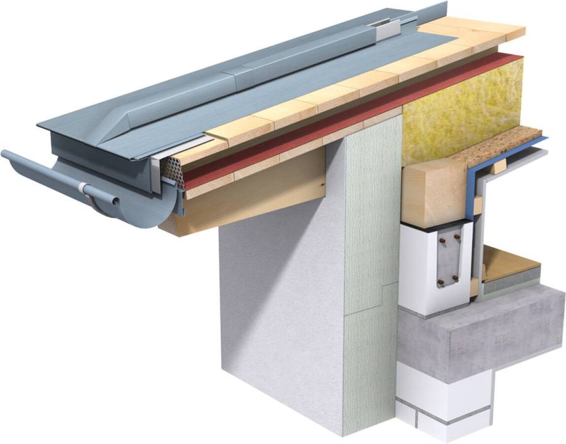 Konstruktionsbeispiel mit Verlegung der Klick-Leistendeckung auf Rockwool Prodach-Dämmsystem