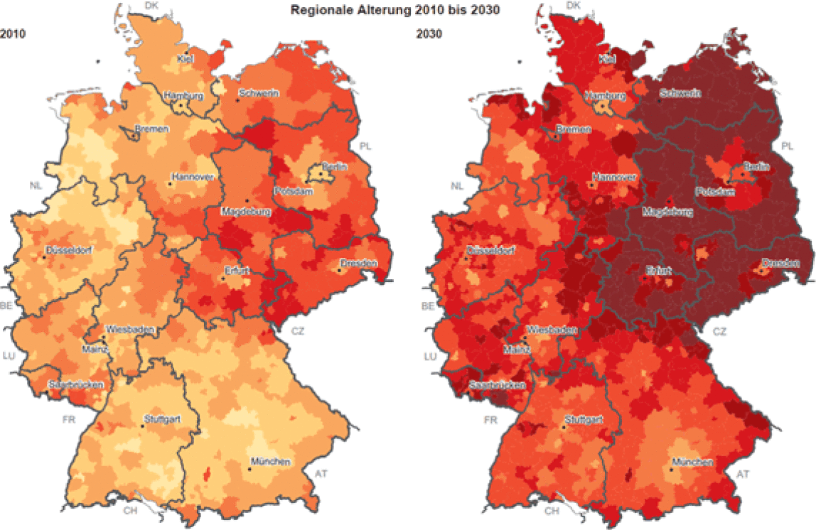 Regionale Alterung 2010 bis 2030