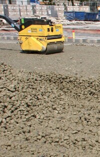 Drainbeton: mit Zementleim umhüllter Glasschaumschotter