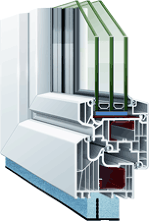 Schnitt durch das Kunststoff-Fenstersystem HX 95 von Hoco