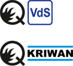 „Q“ Qualitätszeichen von VdS Schadenverhütung (Köln) und Kriwan Testzentrum (Forchtenberg)