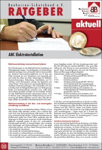 Ratgeber „ABC Elektroinstallation“ vom Bauherren-Schutzbund downloadbar
