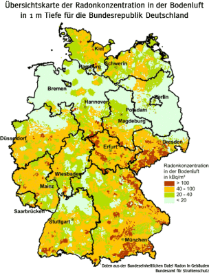 Radonkonzentration in der Bodenluft in 1 m Tiefe