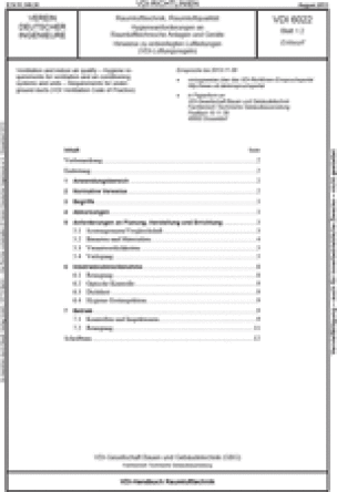 VDI 6022 Blatt 1.2 Raumlufttechnik, Raumluftqualität - Hygieneanforderungen an Raumlufttechnische Anlagen und Geräte - Hinweise zu erdverlegten Luftleitungen (VDI-Lüftungsregeln)