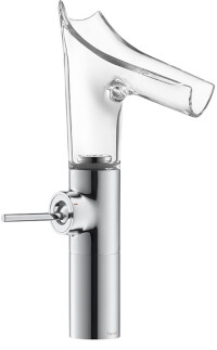 Transparente Armatur „Axor Starck V“ macht wirbelnd die Vitalität von Wasser sichtbar