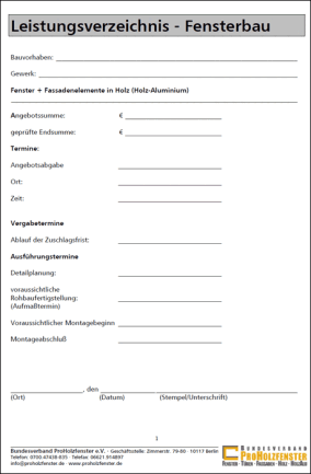 Bundesverband ProHolzfenster legt Leistungsverzeichnis neu auf 
