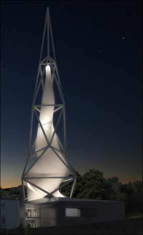 Stahlturm mit innenliegender Membranbespannung für das Phänomenta in Lüdenscheid 