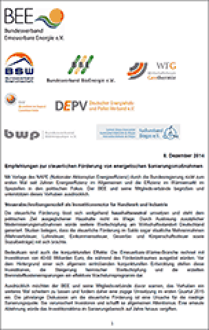 Positionspapier „Empfehlungen zu steuerlichen Förderung von energetischen Sanierungsmaßnahmen“