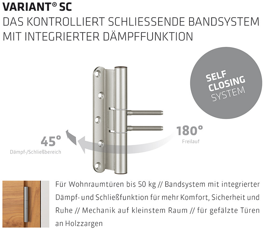 Selbstschließendes Türband mit integrierter Dämpffunktion Variant SC