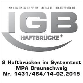 Gipsputz auf Beton? IGB-Label für systemgeprüfte Haftbrücken verspricht Sicherheit.