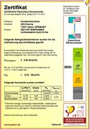 „Zertifizierte Passivhaus Komponente“ in der Kategorie Fensteranschluss gemäß der Passivhaus Effizienzklasse phB