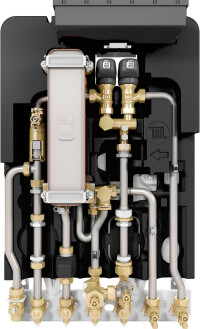 Schicke Wohnungsstation von Junkers zur hygienischen Warmwasserbereitung im Geschossbau