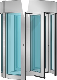 Bombensicherer Fassadenabschluss per Sicherheitskarusselltür von Dormakaba