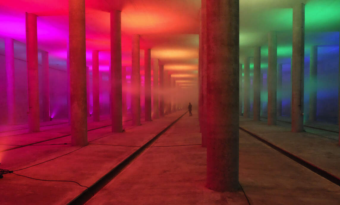 Lichttauchgang, 20 Jahre Regenrückhaltebecken Hirschgarten - mbeam | Atelier für Lichtkunst (© Manfred Beck)